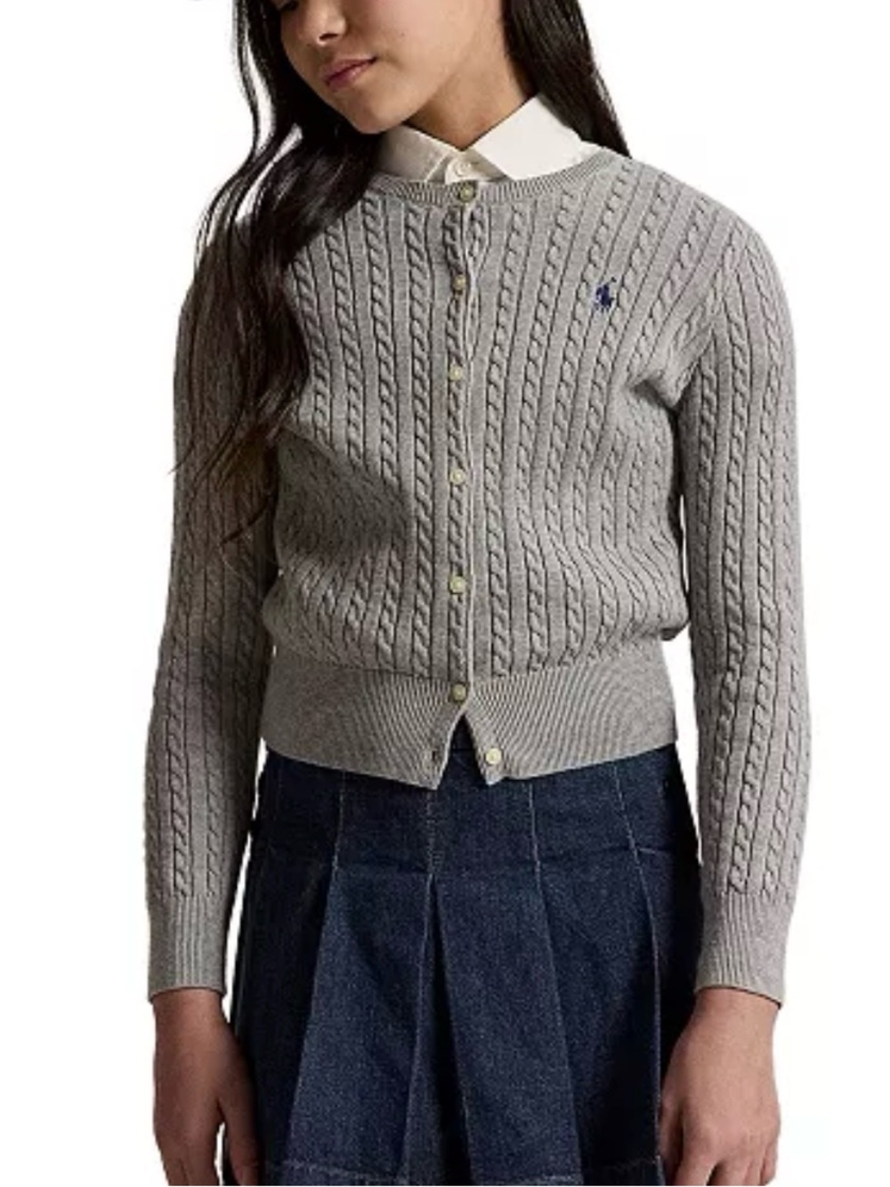 Polo by Ralph Lauren Gray Cable-Knit Button Cardigan